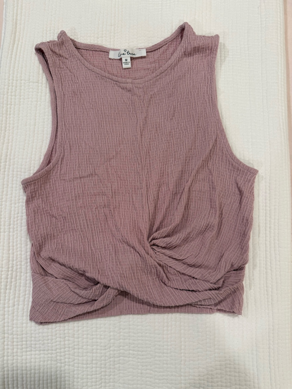 Love Tree Mauve Twist-Front Textured Tank